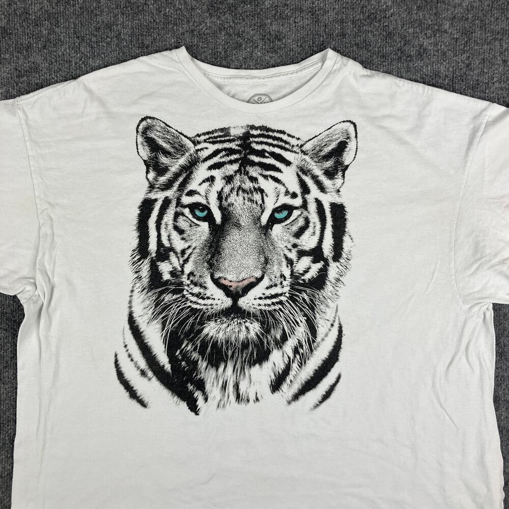 DOM T-Shirt Mens 3XL White Tiger Graphic Short Sleeve Animal Print Casual